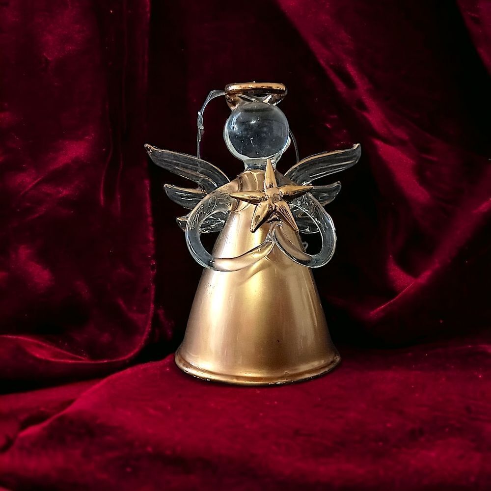 Avon Gilded‎ Glass Angel Ornament Vintage Hand Blown Hand Painted 22K Gold 1997.